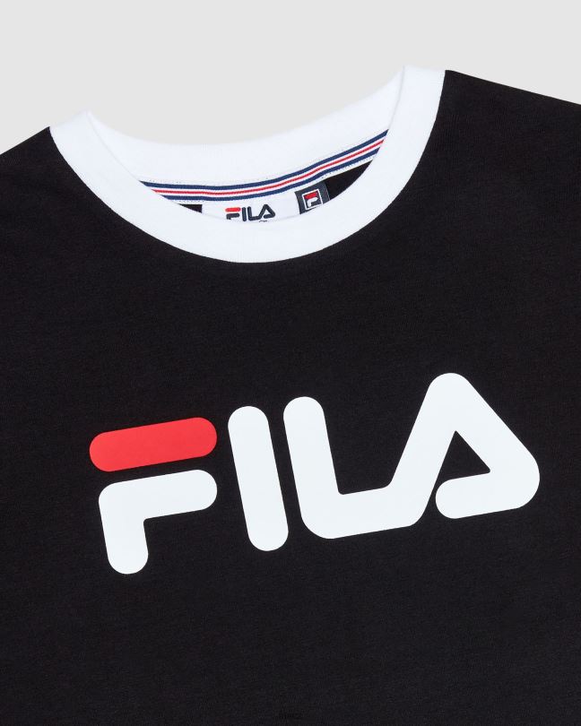 černé klasické dívčí tričko Ringer s fila 0668L3135 Černá FILA