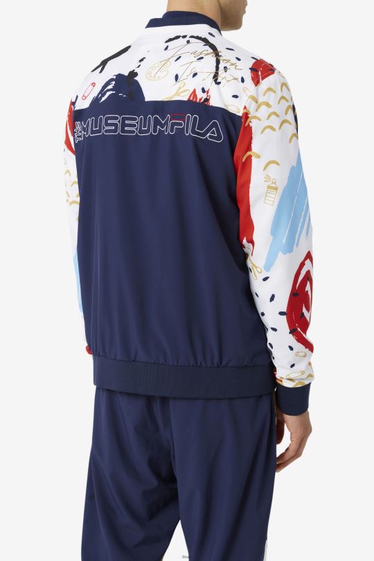 fila x the museum tištěná tepláková bunda peacoat/white/red fila 0668L833 peacoat/bílá/červená FILA