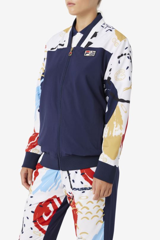 fila x the museum tištěná tepláková bunda peacoat/white/red fila 0668L833 peacoat/bílá/červená FILA