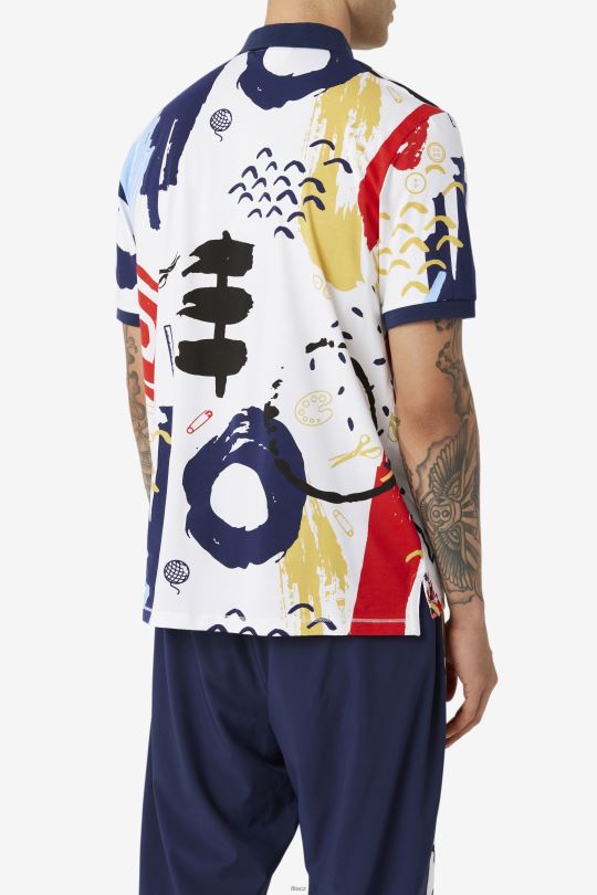 bílá/peacoat/red fila fila x the museum tištěné polo 0668L417 bílá/povlak/červená FILA
