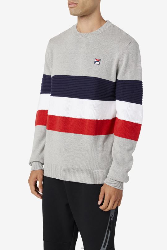 světle šedý opukový/peacoat/bílý svetr fila willkie 0668L231 světle šedá opuka/páv/bílá FILA