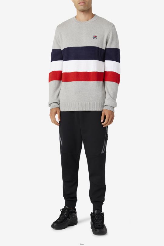 světle šedý opukový/peacoat/bílý svetr fila willkie 0668L231 světle šedá opuka/páv/bílá FILA