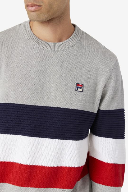 světle šedý opukový/peacoat/bílý svetr fila willkie 0668L231 světle šedá opuka/páv/bílá FILA