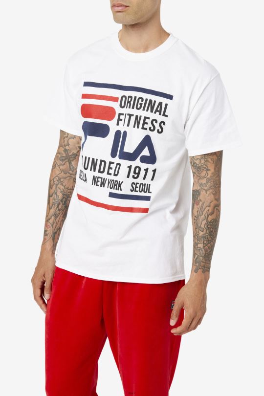 bílé/námořnické/červené originální fitness tričko fila 0668L348 bílá/námořnická/červená FILA