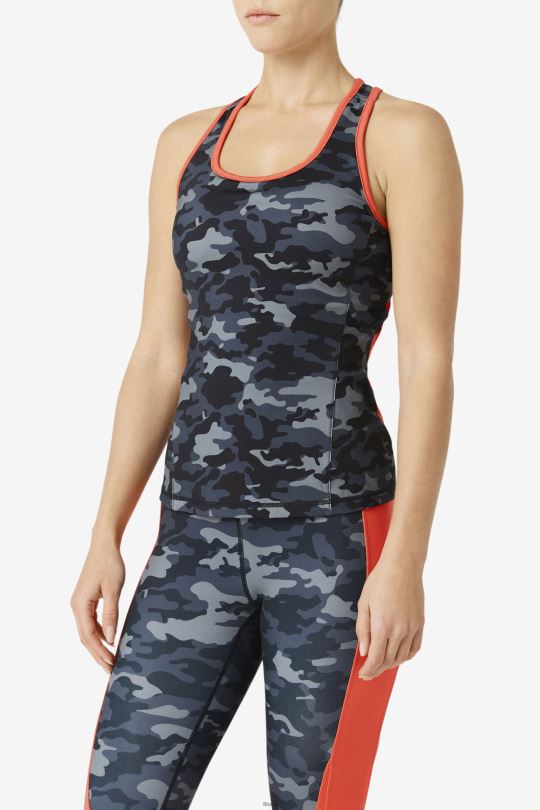 fila dark camo/hot coral/black uplift colorblock racerback tank 0668L1870 tmavý camo/žhavý korál/černý FILA