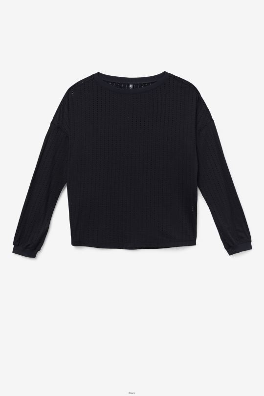 černý fi-lux síťovaný top s dlouhým rukávem fila 0668L1896 Černá FILA