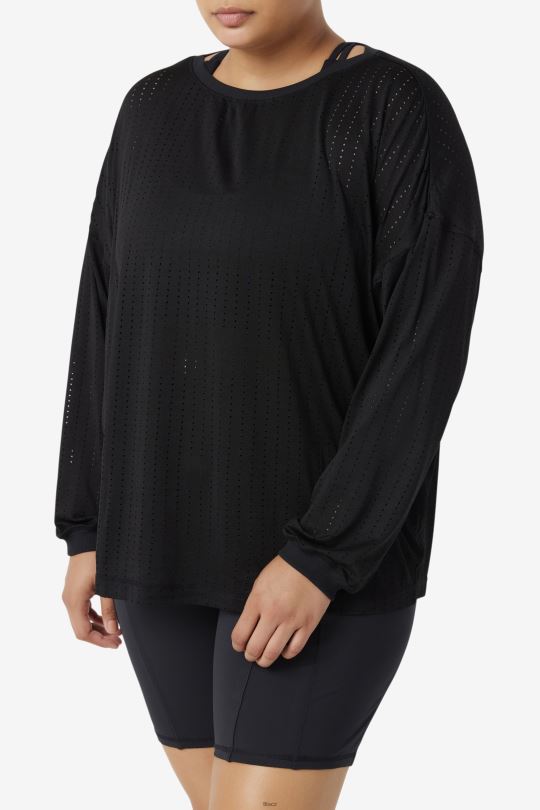 černý síťovaný top s dlouhým rukávem fila fi-lux 0668L1887 Černá FILA