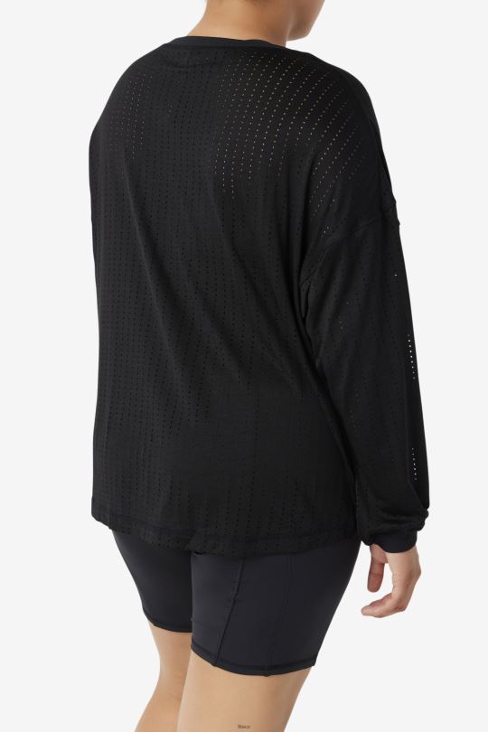černý síťovaný top s dlouhým rukávem fila fi-lux 0668L1887 Černá FILA