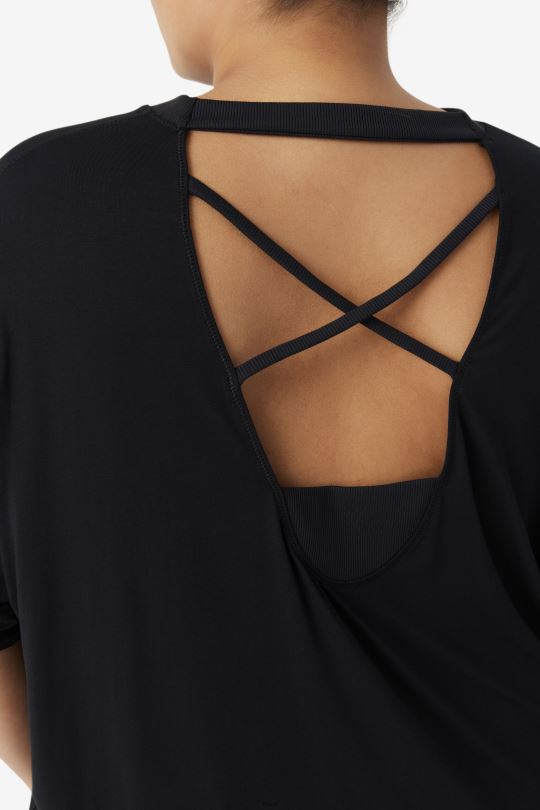 černý top fila fi-lux s krátkým rukávem 0668L1923 Černá FILA