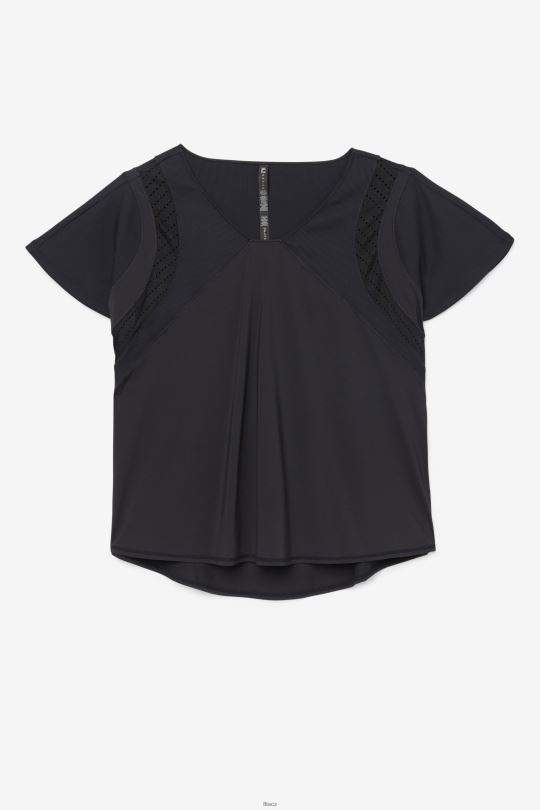 černý top s krátkým rukávem a texturou fila 0668L1908 Černá FILA