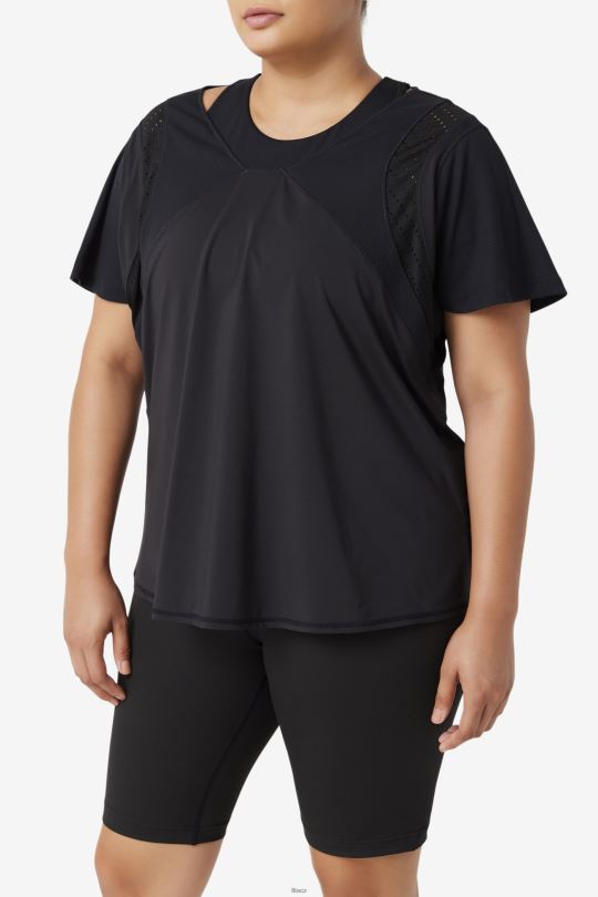 černý top s krátkým rukávem a texturou fila 0668L1908 Černá FILA