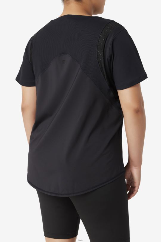 černý top s krátkým rukávem a texturou fila 0668L1908 Černá FILA