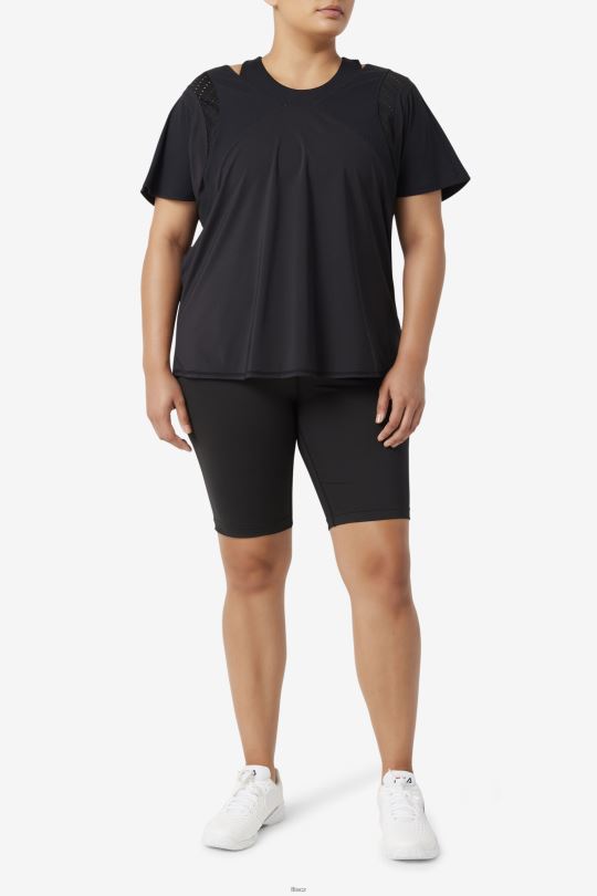 černý top s krátkým rukávem a texturou fila 0668L1908 Černá FILA