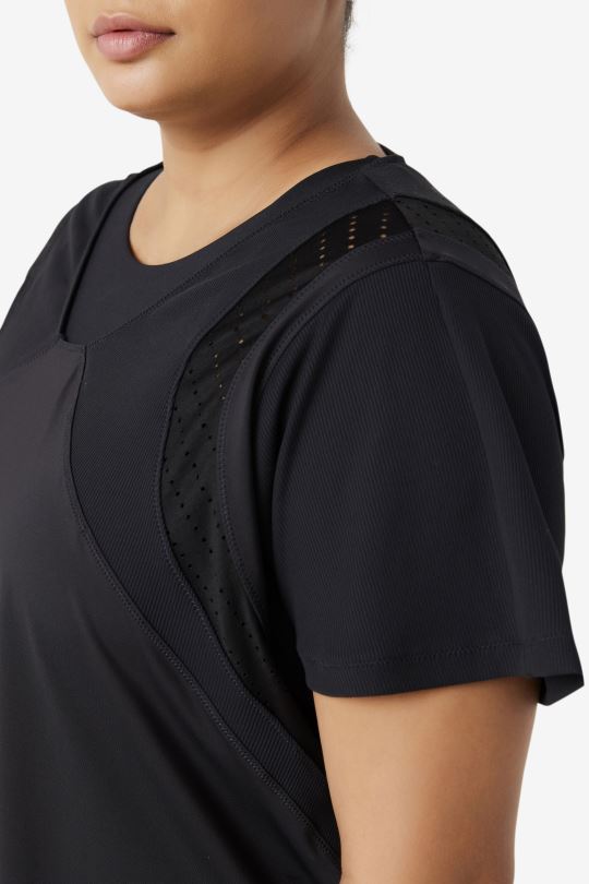 černý top s krátkým rukávem a texturou fila 0668L1908 Černá FILA