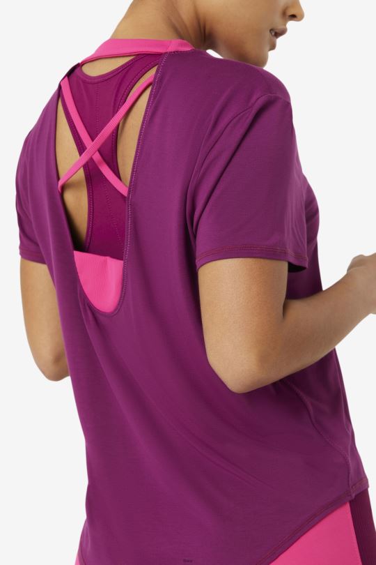 fila fi-lux top s krátkým rukávem purpurově purpurový 0668L1903 purpurově purpurová FILA