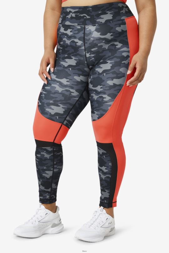 Forza color blocked legging fila dark camo/hot coral/black 0668L2000 tmavý camo/žhavý korál/černý FILA