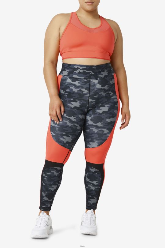 Forza color blocked legging fila dark camo/hot coral/black 0668L2000 tmavý camo/žhavý korál/černý FILA