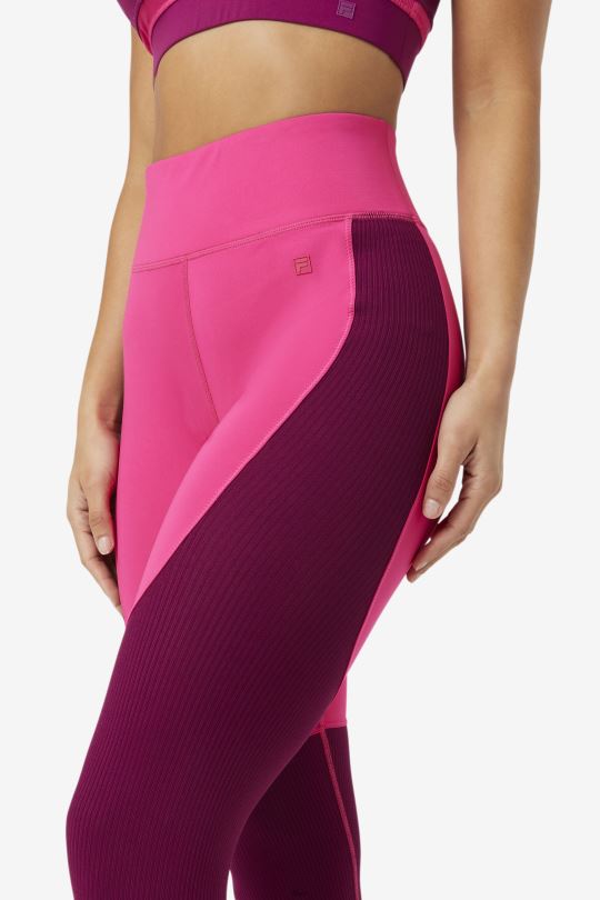 fila jasně růžové/purpurové fialové dlouhé legíny s texturou forza 0668L1990 jasně růžová/purpurová fialová FILA