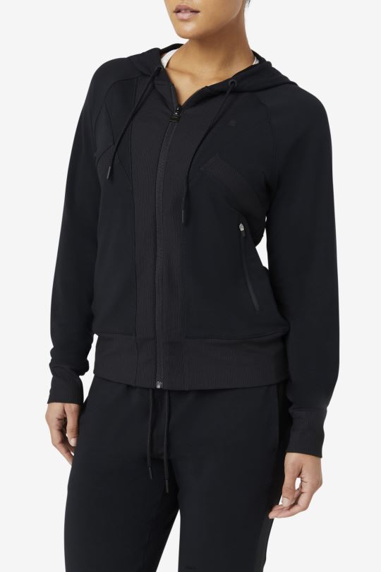 černá fi-lux textura mikina s kapucí na zip fila 0668L1932 Černá FILA