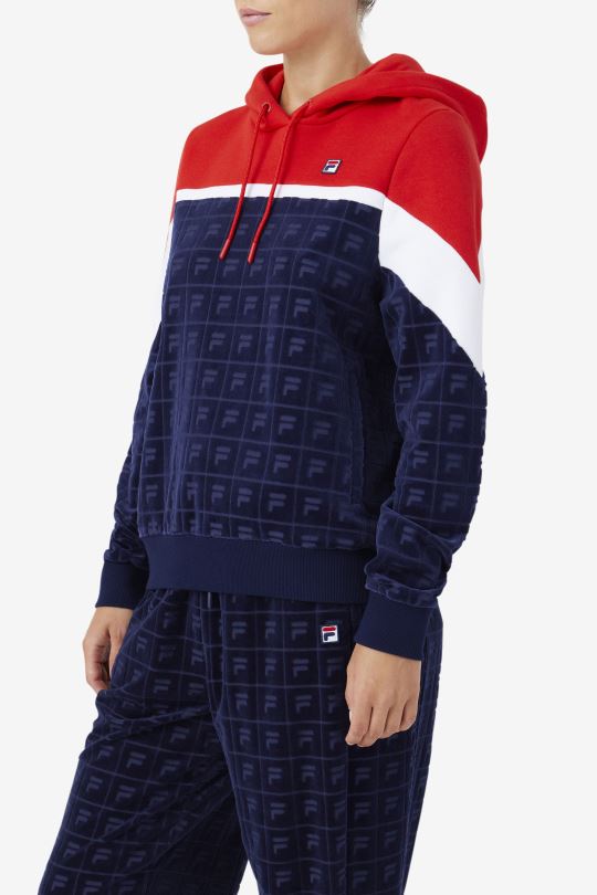 námořnická/červená/bílá lorri velurová mikina s kapucí fila 0668L1488 námořnická/červená/bílá FILA